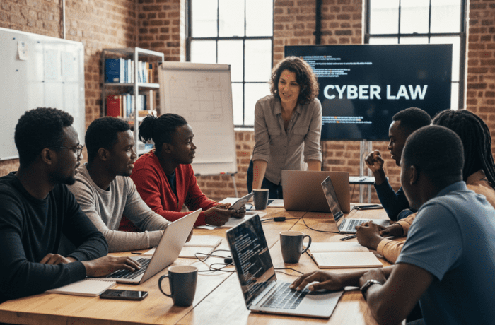 African students learning about cyber laws and online safety in a real-life, hands-on workshop at DCA Academy