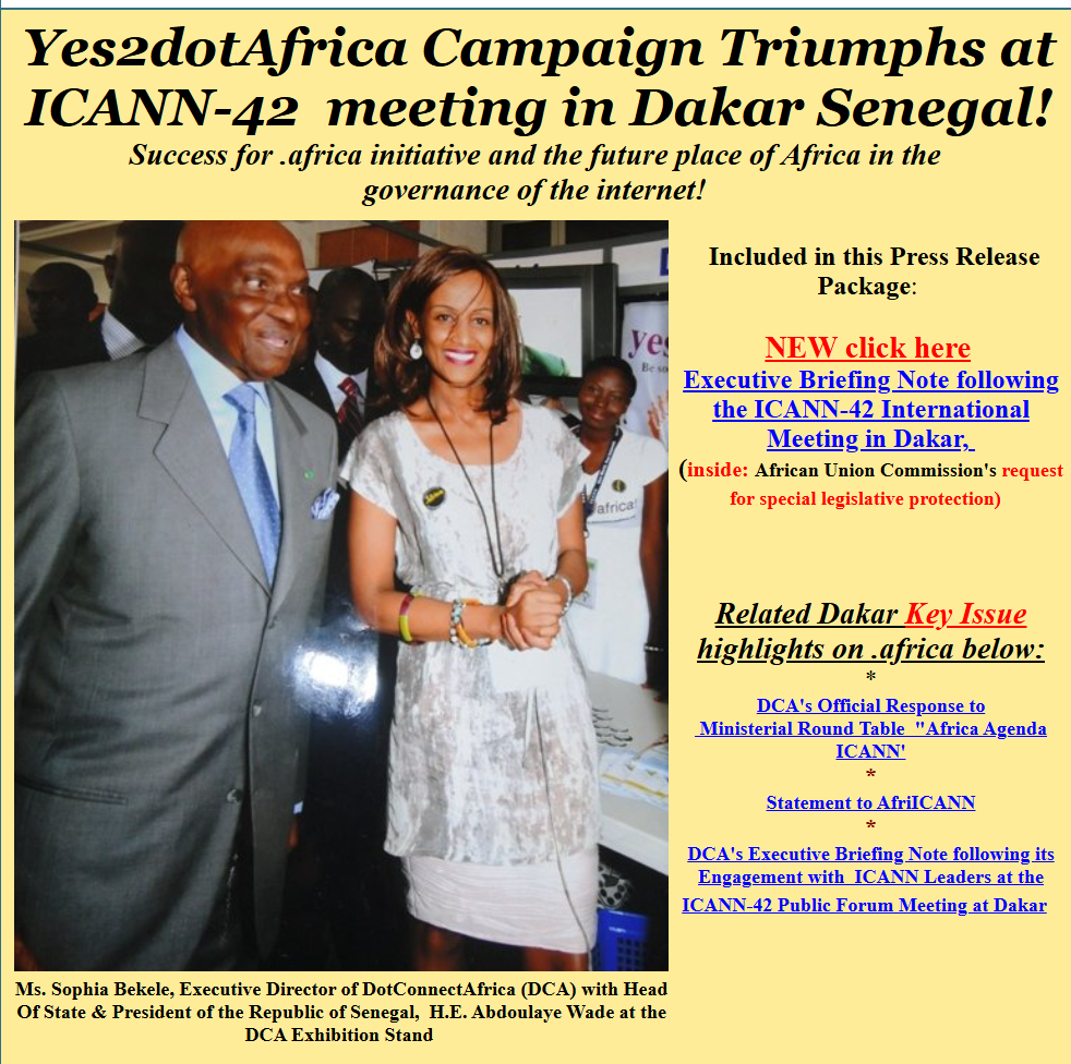 Sophia bekele with President Wade of Senegal at the Yes2dotAfrica Campaign , Dakar, Senegal
