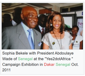 Sophia Bekele with President wade, Dakar Senegal